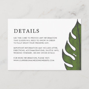 Simple Tropical Palm Leaf Modern Wedding Enclosure Card