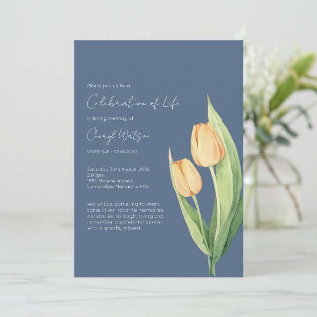 Simple Tulip Celebration of Life Funeral Invitation (Standing Front)
