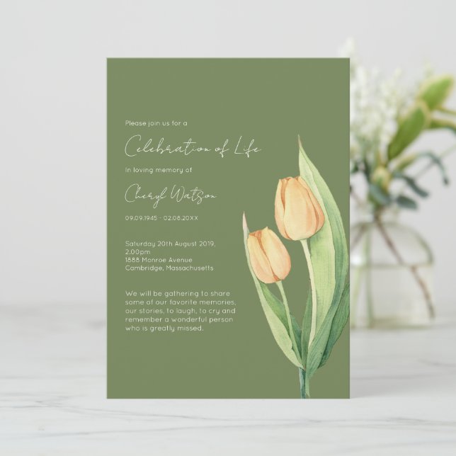 Simple Tulip Celebration of Life Funeral Invitation (Standing Front)