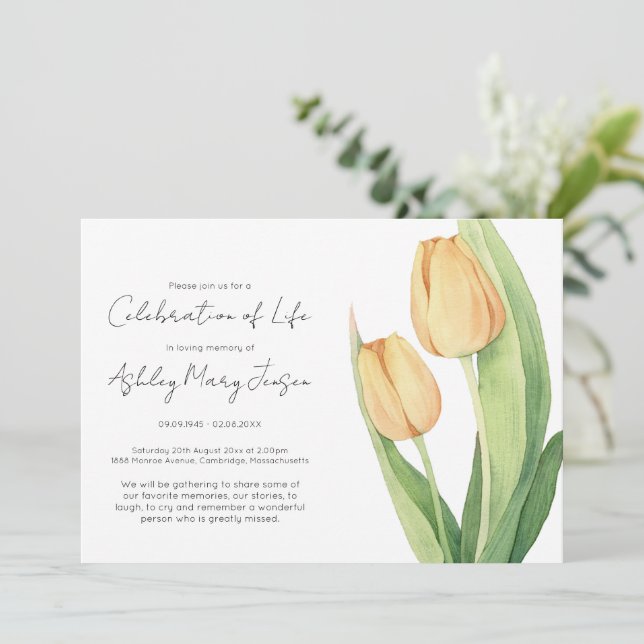 Simple Tulip Celebration of Life Funeral Invitation (Standing Front)