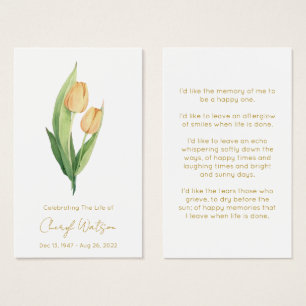 Simple Tulip Funeral Memorial Prayer Card