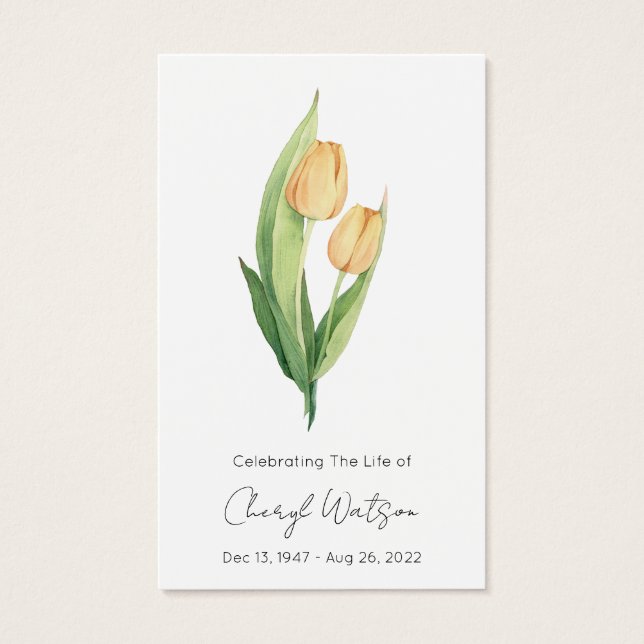 Simple Tulip Funeral Memorial Prayer Card (Front)