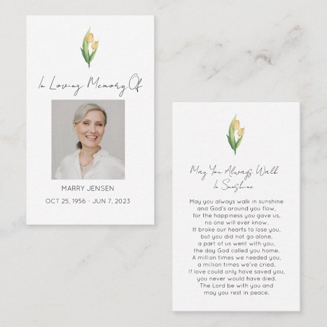 Simple Tulip Photo Funeral Prayer Card (Front/Back)
