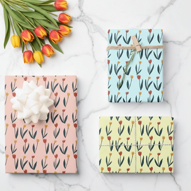 Simple Tulips Easter Spring Floral Pattern Gift Wrapping Paper Sheet (Simple Tulips Easter Spring Floral Pattern Gift Wrapping Paper Sheets
)