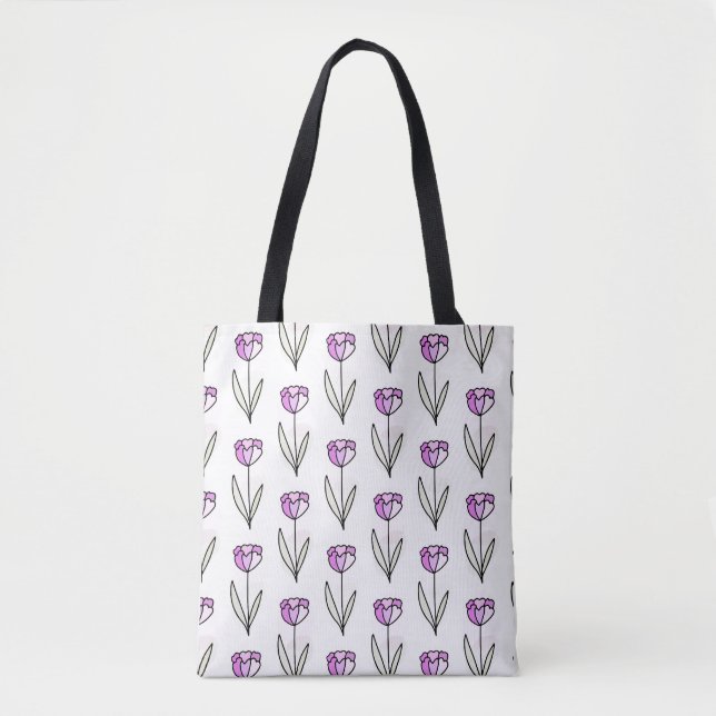 'Simple Tulips' Hand-Drawn Floral Pattern Tote Bag (Front)