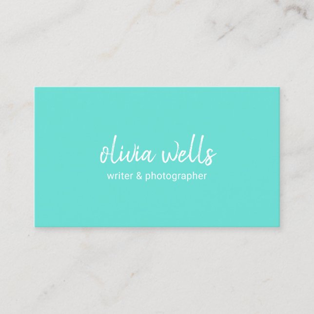 Simple Turquoise Blue Handwritten Networking Business Card (Front)