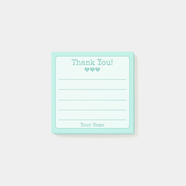 Simple Turquoise Blue Your Name Thank You Post-it Notes (Front)