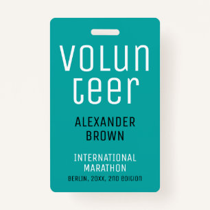 Simple Turquoise Event Volunteer QR Code Name ID ID Badge
