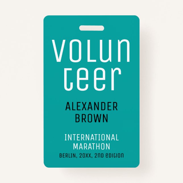 Simple Turquoise Event Volunteer QR Code Name ID ID Badge (Front)