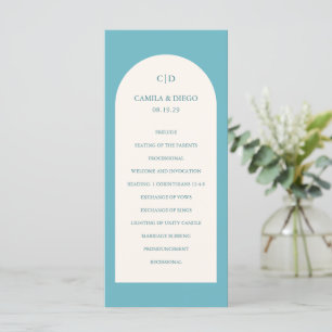 Simple Turquoise Monogram Arch Modern Wedding Programme
