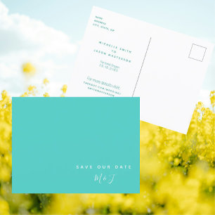 Simple Turquoise Wedding Save the Date Postcard