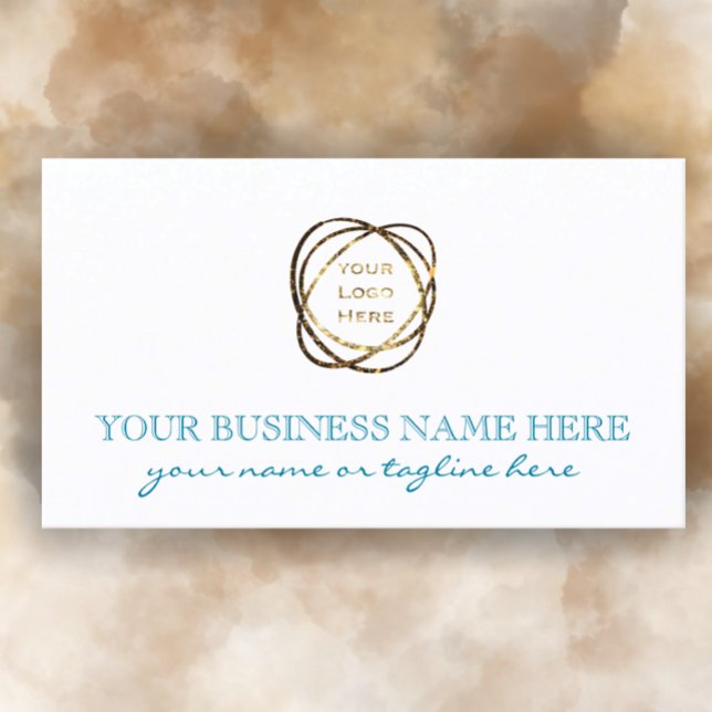 Simple Turquoise White Add Business Logo Custom   Card (Customize this turquoise and white modern elegant business card. Add logo business details
)