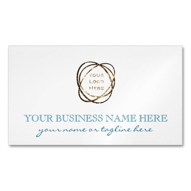 Simple Turquoise White Add Business Logo Custom   Magnetic Business Card (Front)