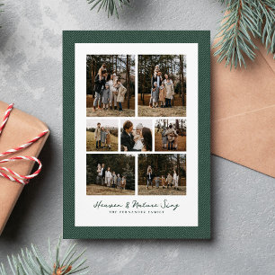 Simple tweed frame seven photo religious Christmas Holiday Card