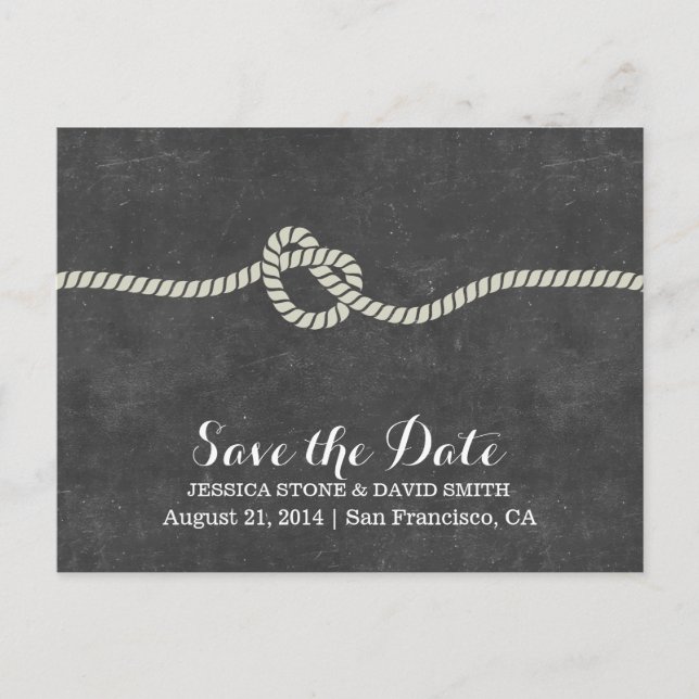 Simple Twine Knot Chalkboard Save the Date Announcement Postcard (Front)