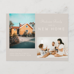 Simple Two Family Photo New Home Moving Taupe Announcement Postcard