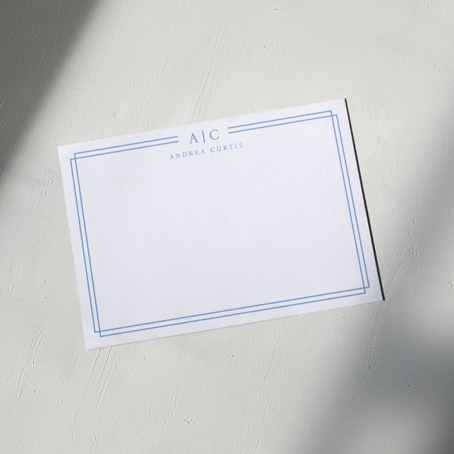 Simple Two Monogram Light Blue Geometric Border  Card (Creator Uploaded)
