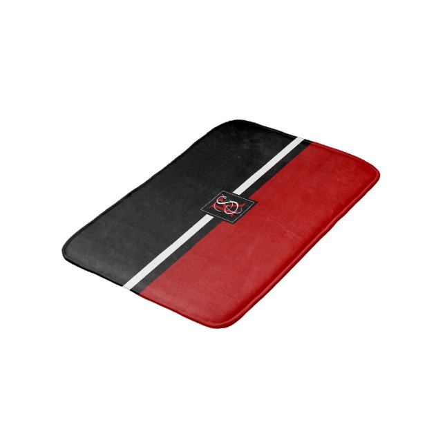 Simple Two Tone Black and Red Initials Monogram Bath Mat (Angled)