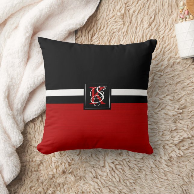 Simple Two Tone Black and Red Initials Monogram Cushion (Blanket)