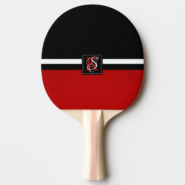 Simple Two Tone Black and Red Initials Monogram Ping Pong Paddle (Front)