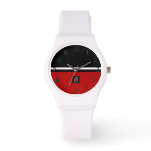 Simple Two Tone Black and Red Initials Monogram Watch