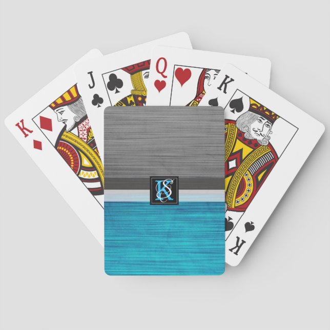 Simple Two Tone Blue and Grey Initials Monogram Playing Cards (Back)
