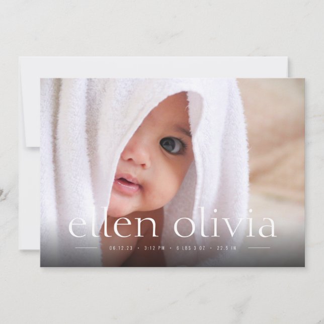 Simple Type Baby Girl Birth Photo Announcement  (Front)
