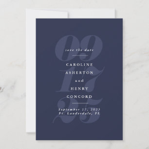 Simple type big date navy blue save the date