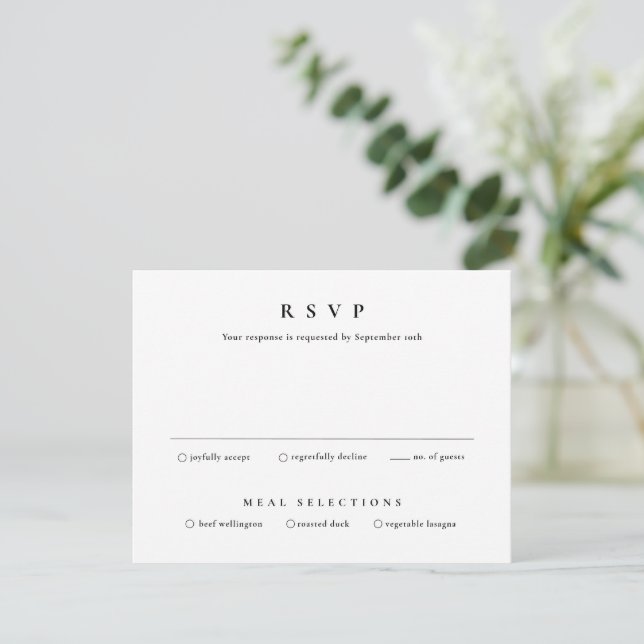 Simple Type Black and White Wedding RSVP Card (Standing Front)