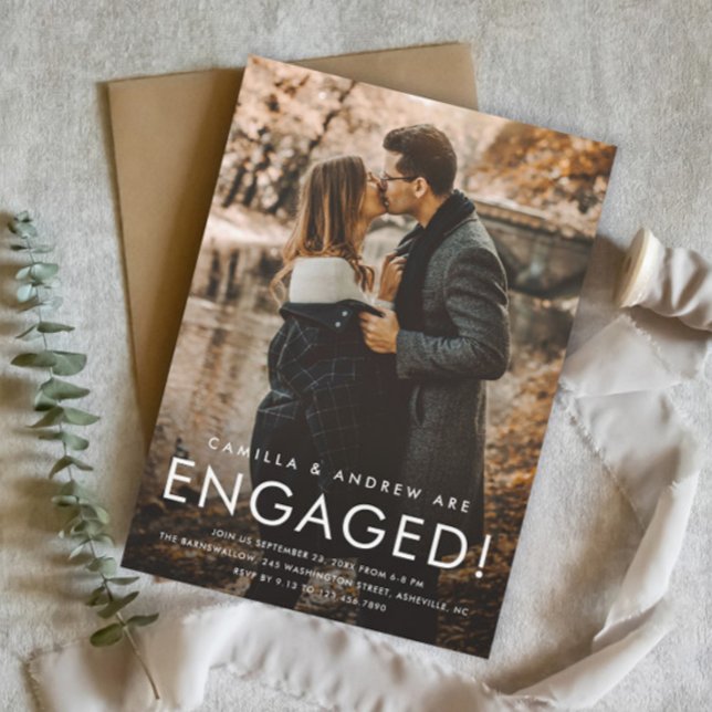 Simple Type Photo Wedding Engagement Party Magnetic Invitation (Simple Photo Wedding Engagement Party Invitation Magnet with Modern Typographic Overlay.)