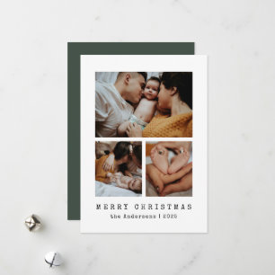 Simple Typewriter Family 3 Photo Collage Christmas Holiday Card