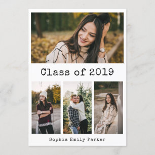 Simple Typewriter Graduation Party 4 Photo Invitation