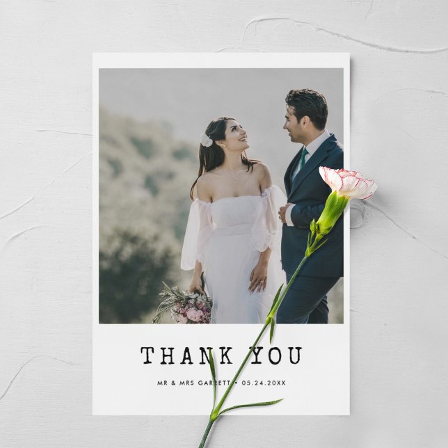 Simple typewriter wedding photo thank you card (Creator Uploaded)