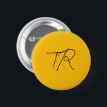 Simple typographic custom initials minimalist 6 cm round badge<br><div class="desc">Simple black hand writing typographic custom initials minimalist design on mustard orange background.</div>
