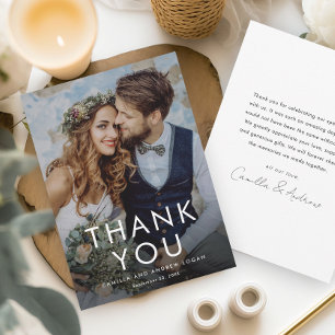Simple Typographic Modern Photo Wedding Thank You Card
