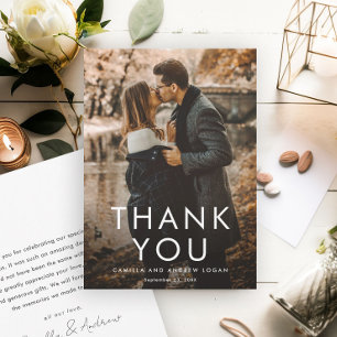 Simple Typographic Modern Photo Wedding Thank You Card
