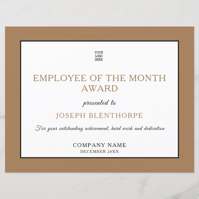 Simple Typographical Employee of Month Certificate (Front)