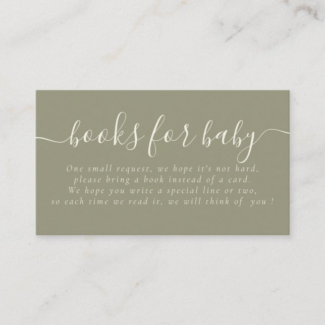 Simple Typography Baby Shower Sage Book Request Enclosure Card (Front)