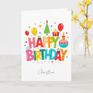 Simple Typography Birthday Balloons Custom Name Card