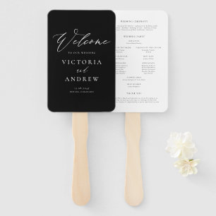 Simple Typography Black Formal Wedding Program Hand Fan