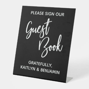 Simple Typography Black Guest Book Pedestal Sign