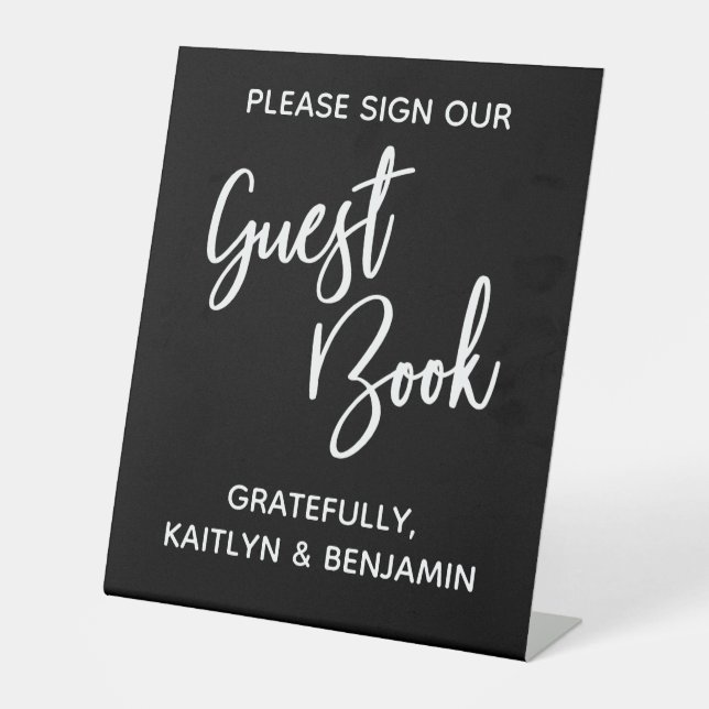 Simple Typography Black Guest Book Pedestal Sign (Front)