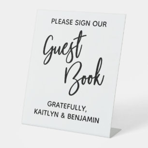 Simple Typography Black & White Guest Book Pedestal Sign