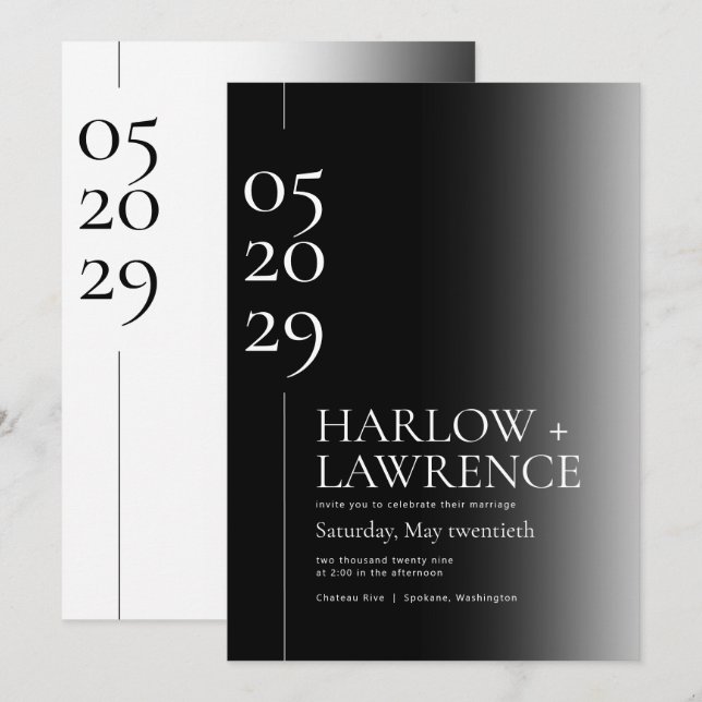 Simple Typography Black & White Wedding Invitation (Front/Back)