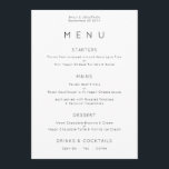 Simple Typography BlacK White Wedding Menu Card<br><div class="desc">Simple Typography BlacK White Wedding Menu. You can also change the font style and colours and the background colours on the front and back if you wish via the Click to Customise Further option.</div>