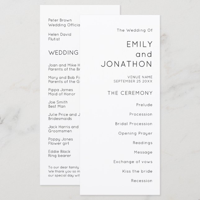 Simple Typography Black White Wedding Program (Front/Back)