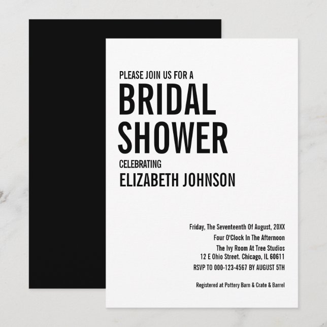 Simple Typography Bridal Shower Invitation (Front/Back)