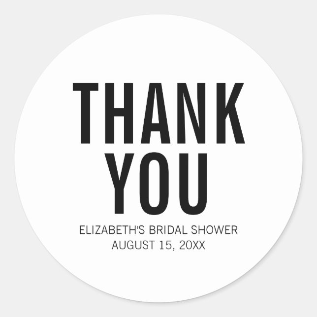 Simple Typography Bridal Thank You Classic Round Sticker (Front)