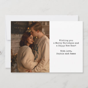 Simple Typography Couple Photo Black Christmas Holiday Card
