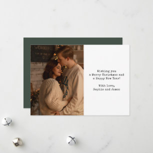 Simple Typography Couple Photo Green Christmas Holiday Card